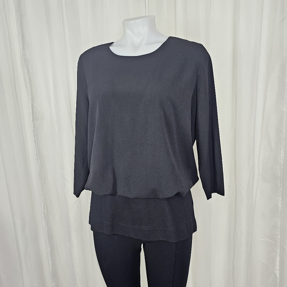 CAbi Indulgence Black Blouse Draped Back Banded Bottom Medium